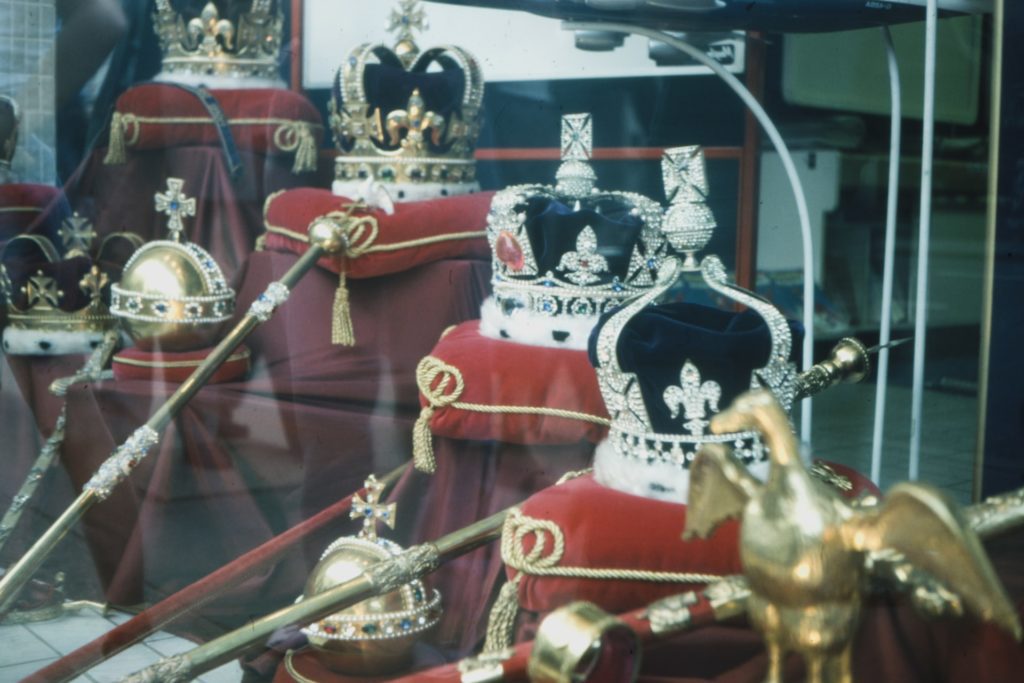Store window display on The Stand, London of the Royal Crown Jewels