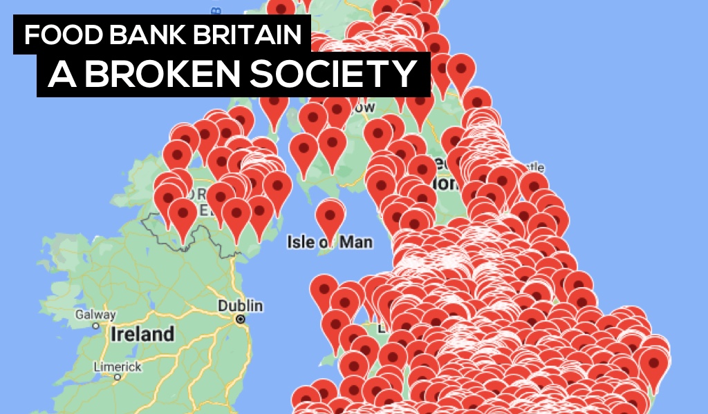 Food Bank Britain - A Broken Society. Map showing hundreds of Food Banks